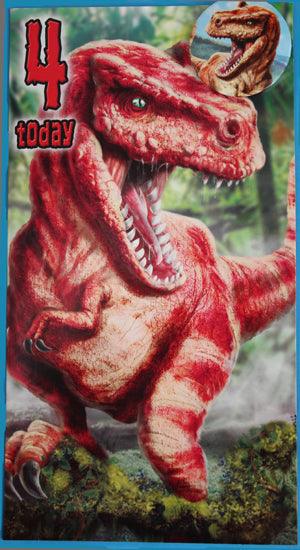 T-rex Birthday BADGE Card - AGE 4