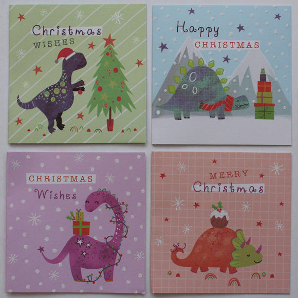 Dinosaur Glitter Christmas Cards - pack of 8