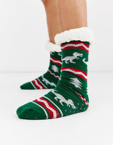 Mens Christmas T rex Slipper Socks - One Pair