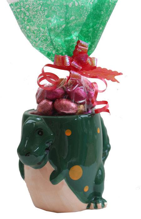 Green T-rex Mug with Chocolate Easter Eggs