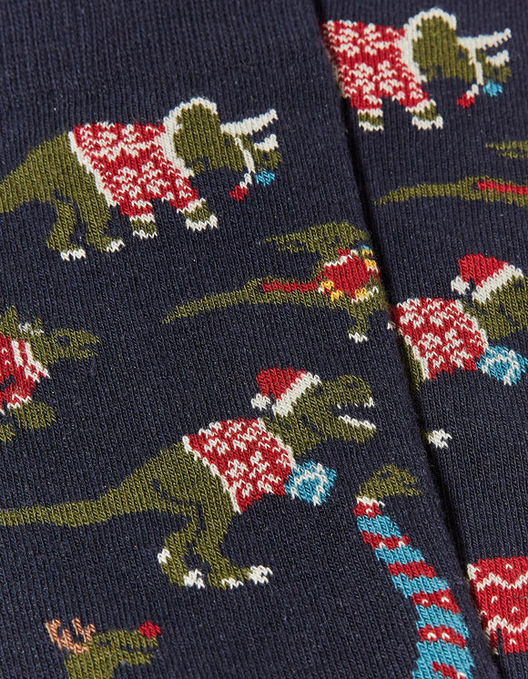 Mens Christmas Dinosaur Socks - One Pair