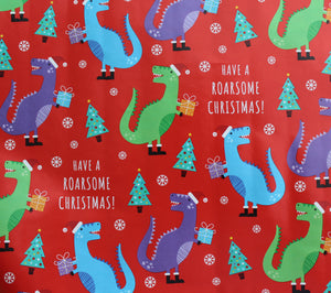 Red T-rex Xmas Gift Wrap Roll 10m