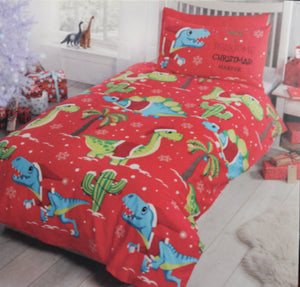 Christmas Dinosaur Duvet Cover - Single