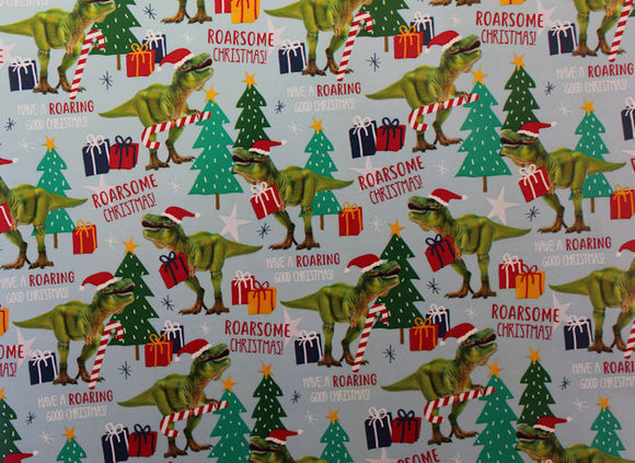 T-rex Xmas Gift Wrap Roll 8m