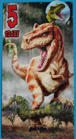 T-rex Birthday BADGE Card - AGE 5