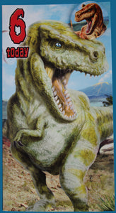 T-rex Birthday BADGE Card - AGE 6