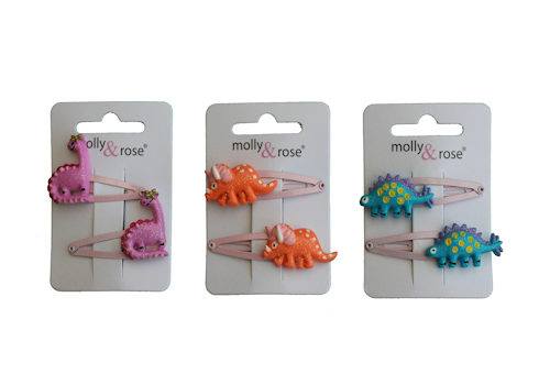 Dinosaur Glitter Snap Hair Clips - 3 Pairs